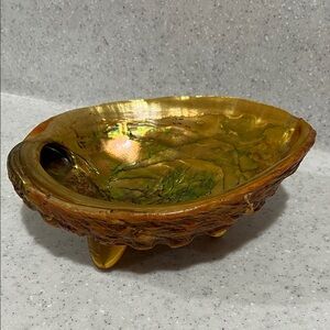 Vtg Abalone Shell w/Lucite Feet Trinket Candy Jewelry Dish Iridescent MCM Decor